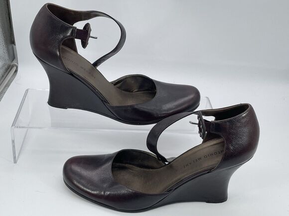 ANTONIO MELANI Shoes - Antonio Melani Glove Fit Leather Wedge Heels Brown Ankle Strap Women’s Size 9